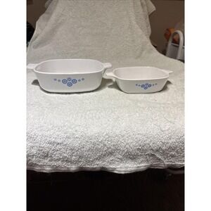 Rare Vintage Corning Ware American Oil Star Blue Snowflake Set Of 2 Casserole